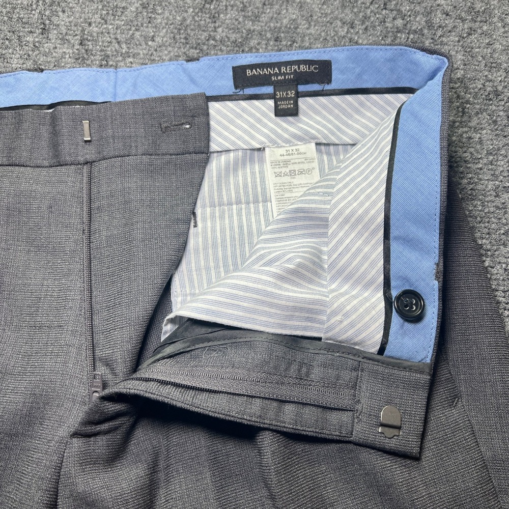 Banana Republic Slim Fit Charcoal Gray 100% Wool Dress Pants 31x32 175360-00 - Picture 3 of 12